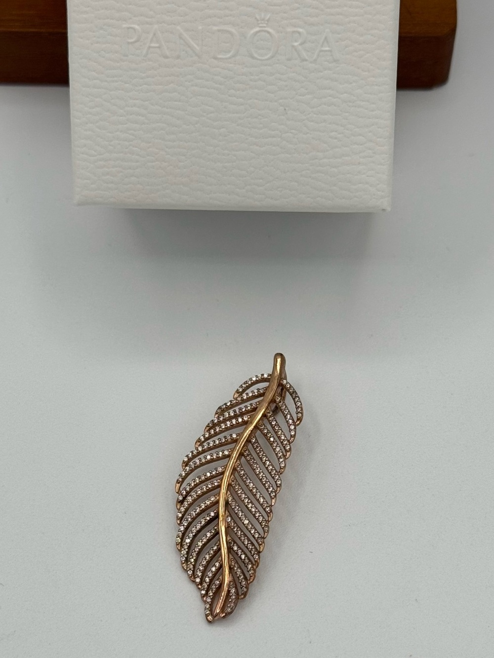 Pandora Rose Gold "Light as a Feather" pave pendant No box